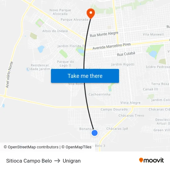 Sitioca Campo Belo to Unigran map