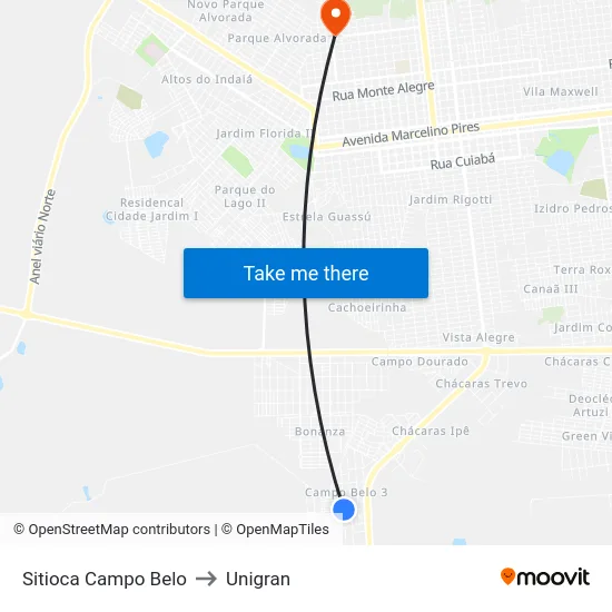 Sitioca Campo Belo to Unigran map