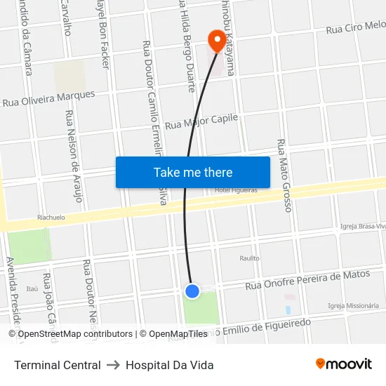 Terminal Central to Hospital Da Vida map