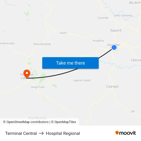 Terminal Central to Hospital Regional map