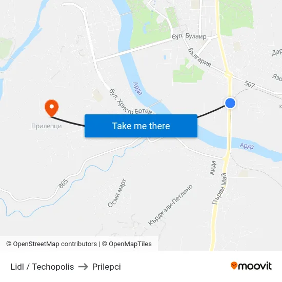 Lidl / Techopolis to Prilepci map