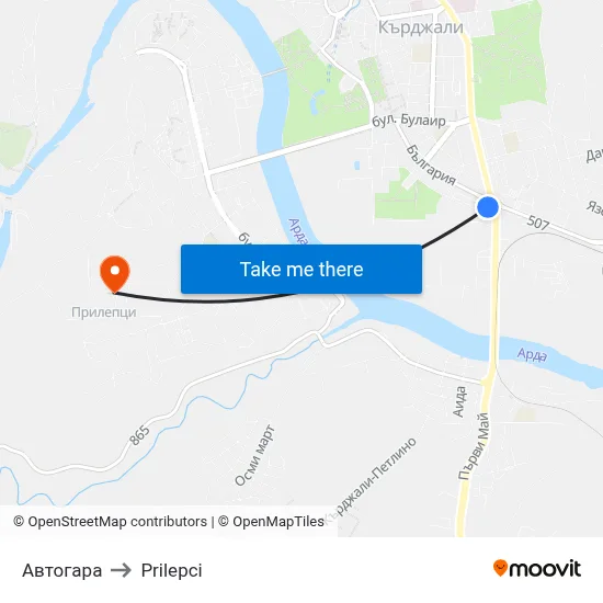 Автогара to Prilepci map