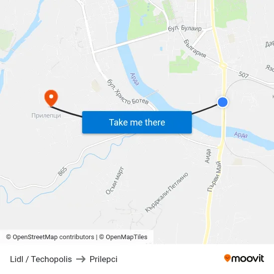 Lidl / Techopolis to Prilepci map