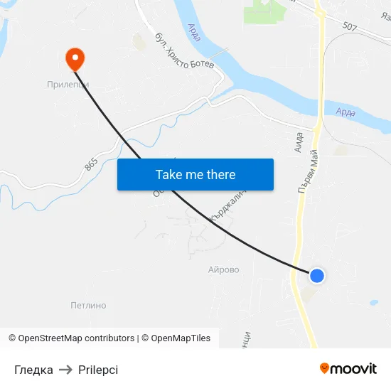 Гледка to Prilepci map