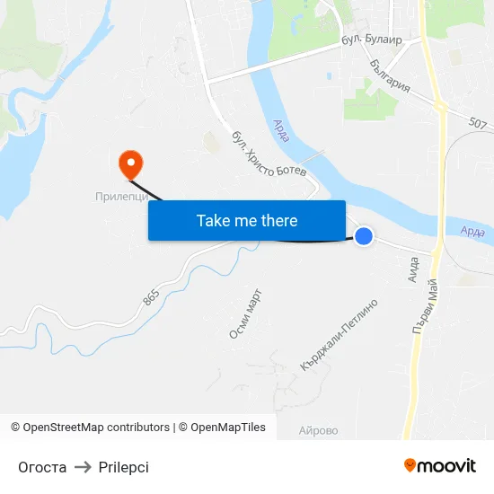 Огоста to Prilepci map