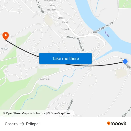 Огоста to Prilepci map