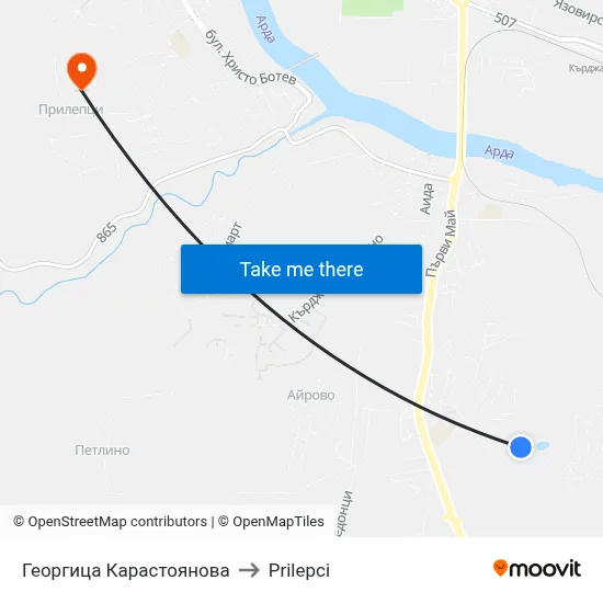 Georgitsa Karastoyanova to Prilepci map