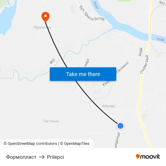 Formoplast to Prilepci map