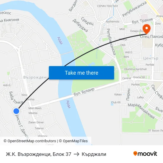 Ж.К. Възрожденци, Блок 37 to Кърджали map