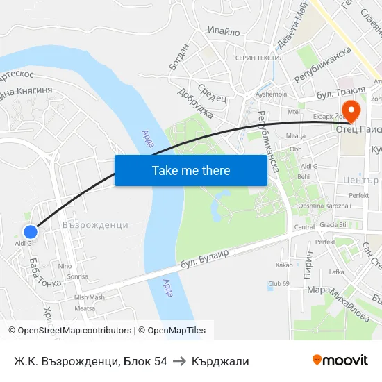 Ж.К. Възрожденци, Блок 54 to Кърджали map