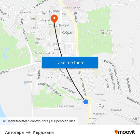 Автогара to Кърджали map