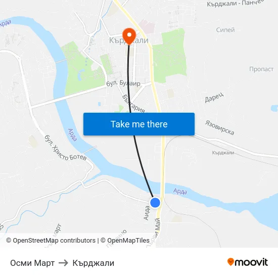 Осми Март to Кърджали map