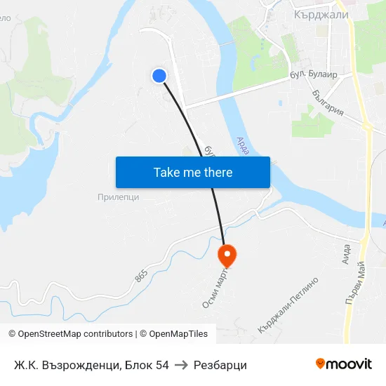 Ж.К. Възрожденци, Блок 54 to Резбарци map
