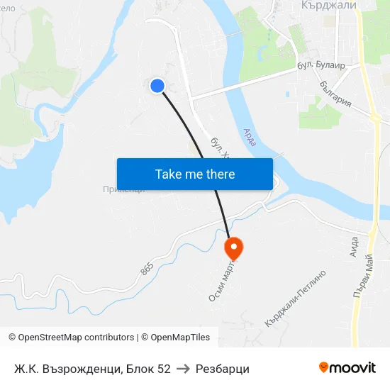 Ж.К. Възрожденци, Блок 52 to Резбарци map