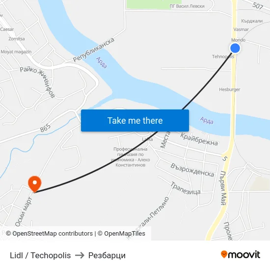 Lidl / Techopolis to Резбарци map
