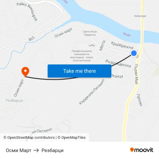 Осми Март to Резбарци map