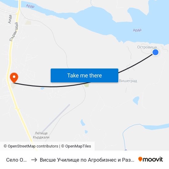 Село Островица to Висше Училище по Агробизнес и Развитие на Регионите - Кърджали map