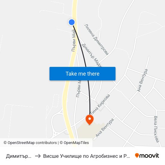 Димитър Маджаров to Висше Училище по Агробизнес и Развитие на Регионите - Кърджали map