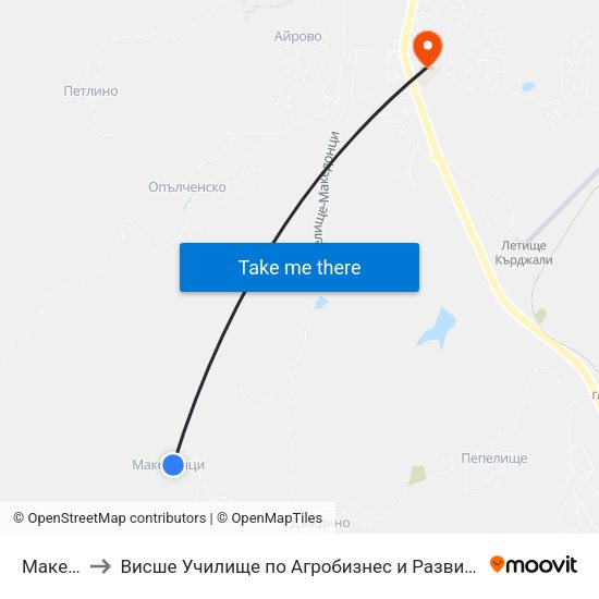Македонци to Висше Училище по Агробизнес и Развитие на Регионите - Кърджали map