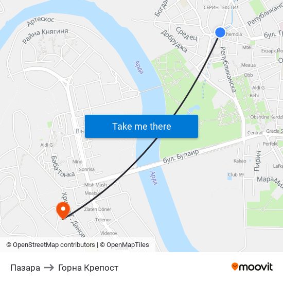 Пазара to Горна Крепост map