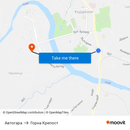 Автогара to Горна Крепост map