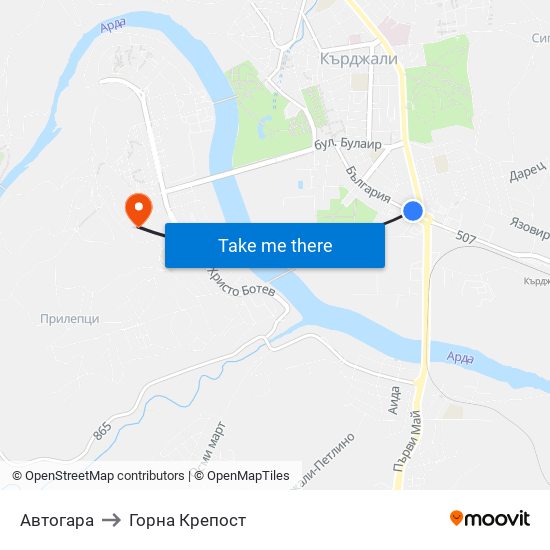 Автогара to Горна Крепост map