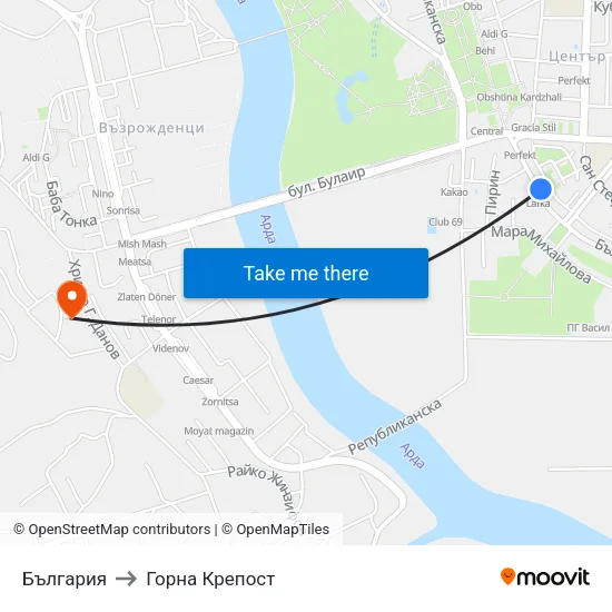 България to Горна Крепост map