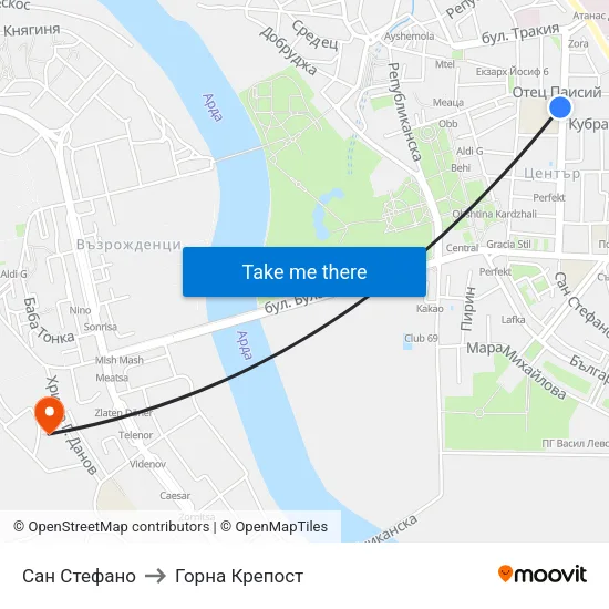 Сан Стефано to Горна Крепост map
