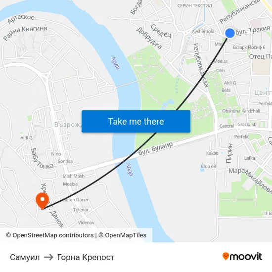 Самуил to Горна Крепост map