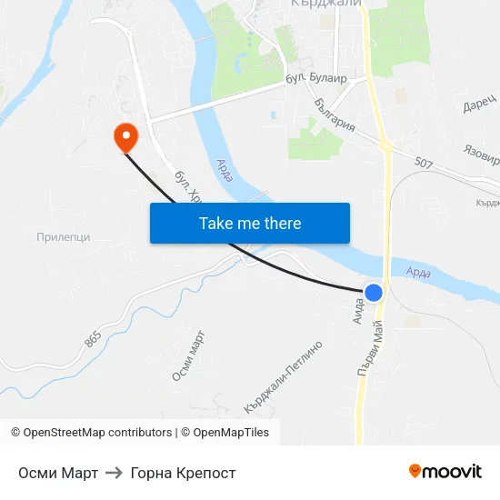 Осми Март to Горна Крепост map