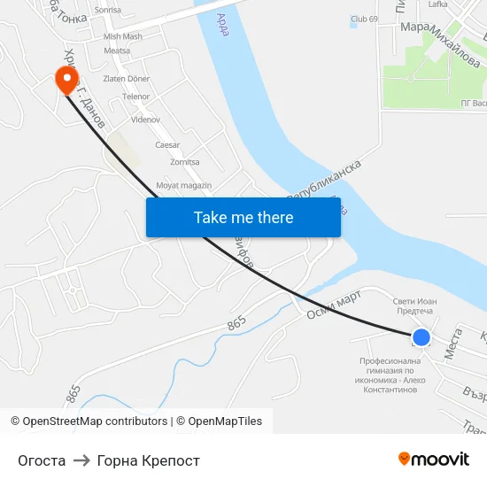 Огоста to Горна Крепост map