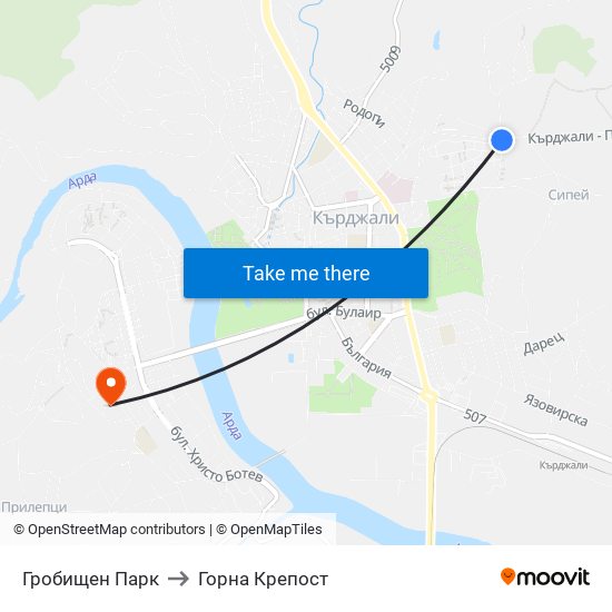 Гробищен Парк to Горна Крепост map