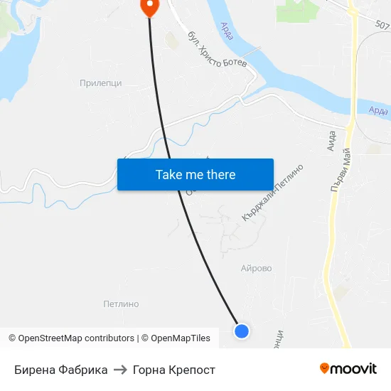 Бирена Фабрика to Горна Крепост map