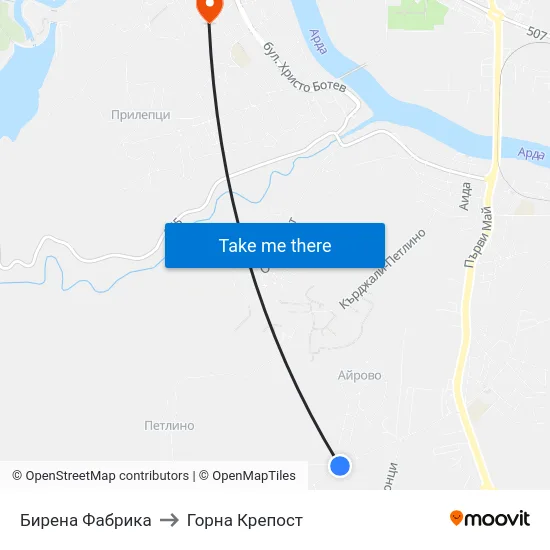 Бирена Фабрика to Горна Крепост map
