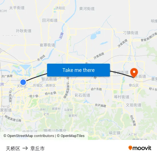 天桥区 to 章丘市 map