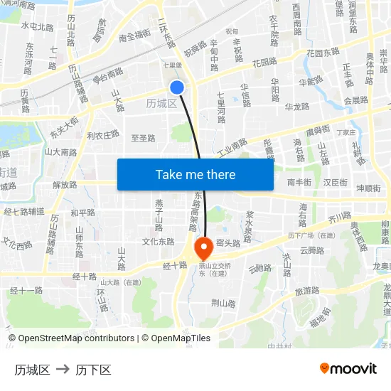 历城区 to 历下区 map