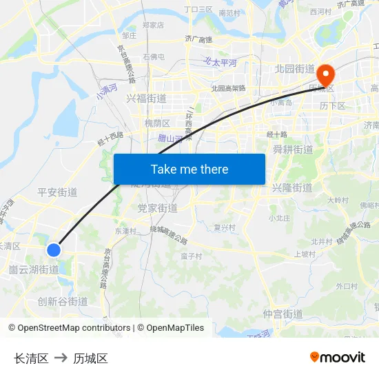 长清区 to 历城区 map