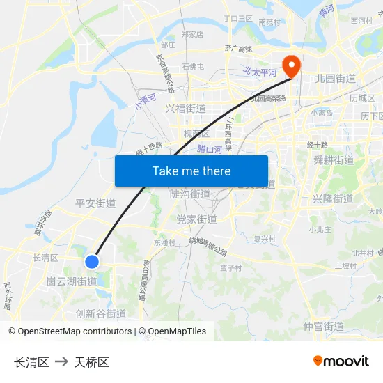 长清区 to 天桥区 map