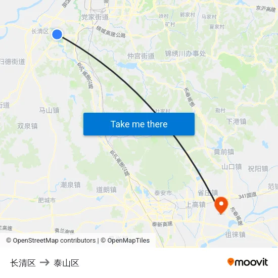 长清区 to 泰山区 map