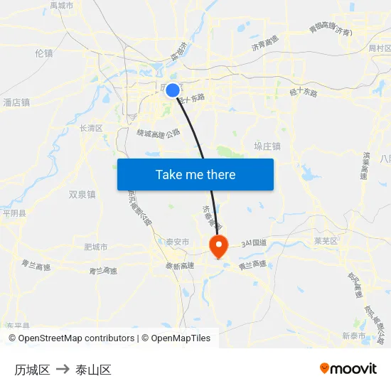 历城区 to 泰山区 map