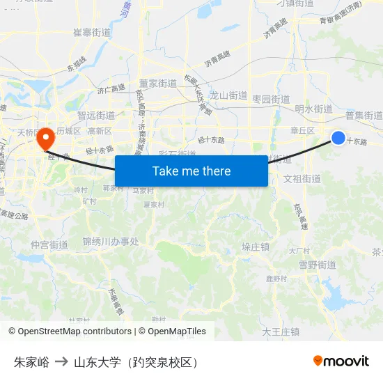 朱家峪 to 山东大学（趵突泉校区） map