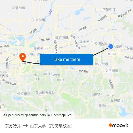 东方冷库 to 山东大学（趵突泉校区） map