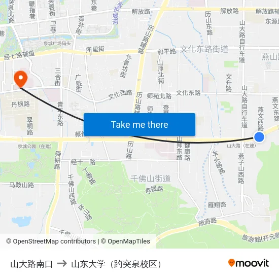 山大路南口 to 山东大学（趵突泉校区） map