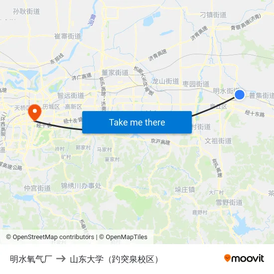 明水氧气厂 to 山东大学（趵突泉校区） map