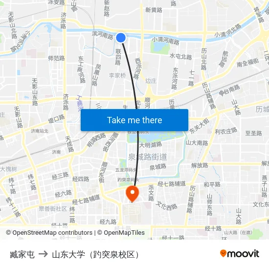 臧家屯 to 山东大学（趵突泉校区） map