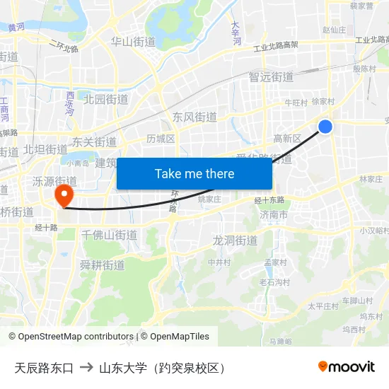 天辰路东口 to 山东大学（趵突泉校区） map