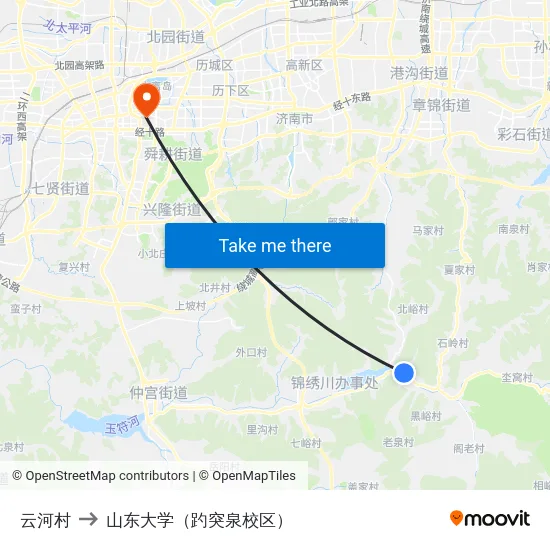 云河村 to 山东大学（趵突泉校区） map
