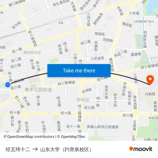 经五纬十二 to 山东大学（趵突泉校区） map