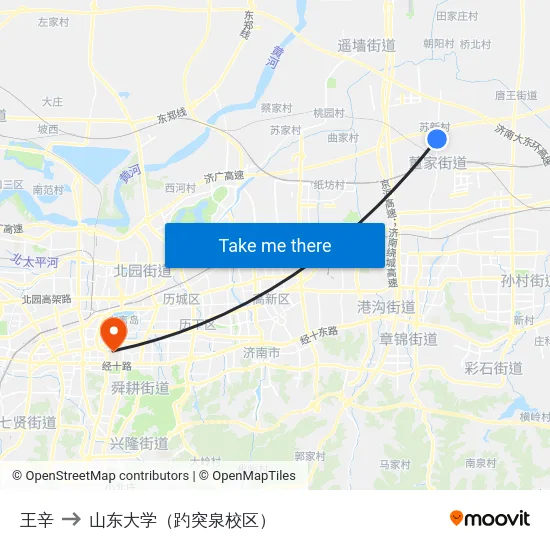 王辛 to 山东大学（趵突泉校区） map