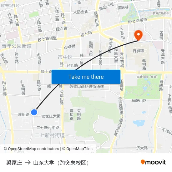 梁家庄 to 山东大学（趵突泉校区） map